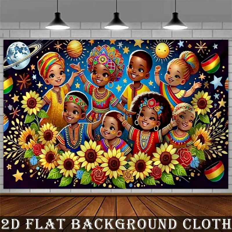 Bohemian Kids Diverse Children Family Tapestry Wall Decor Sunflowers Global Diversity Rainbow Art Nursery Classroom Polyester Pr