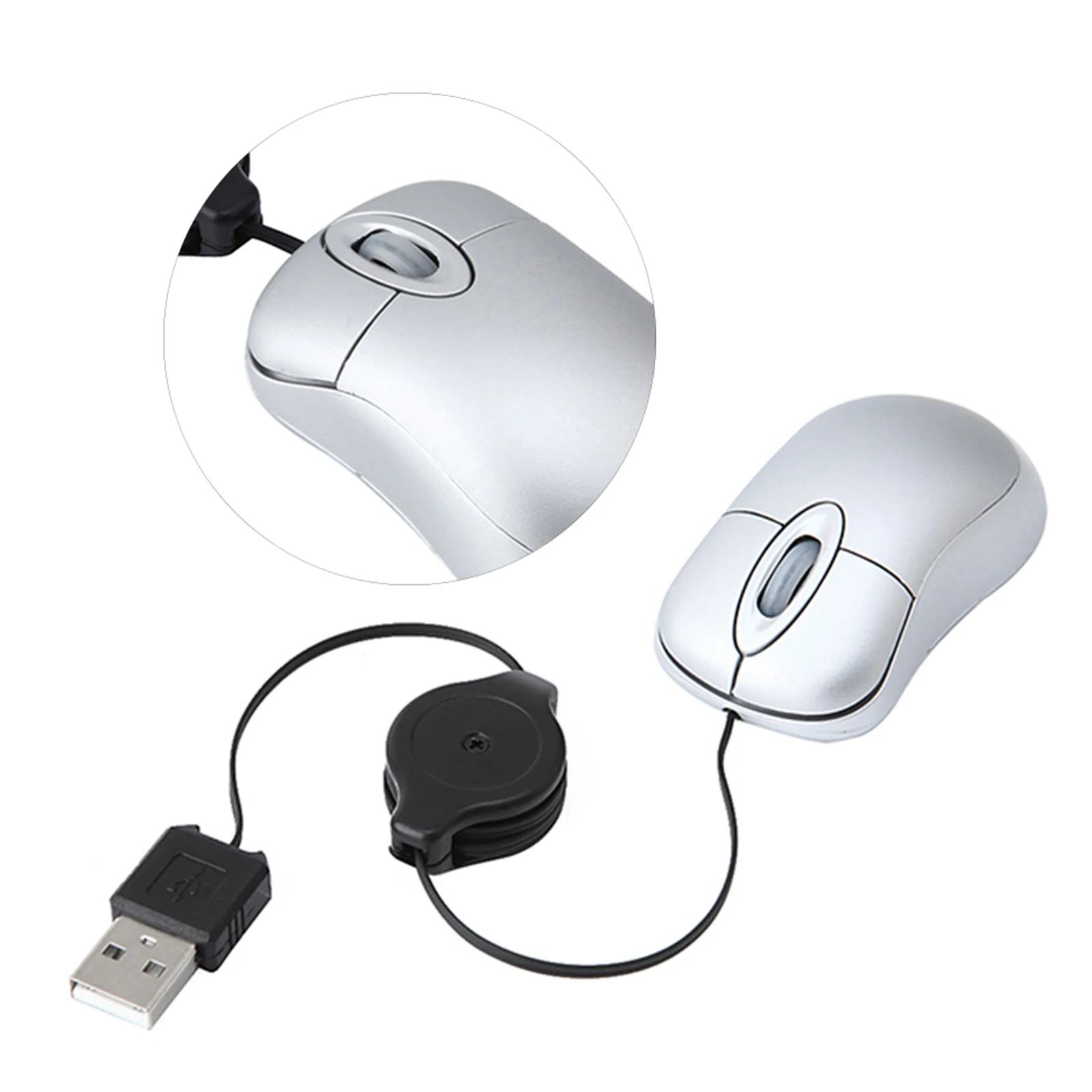 

USB Mini Portable Telescopic Mouse Silver Silent Wireless Optical Mouse for Laptop Desktop Home Office Computer