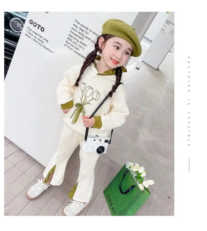 2PCS Spring Autumn Girls Set Long sleeved Top Pants Fashionable Kids image 4