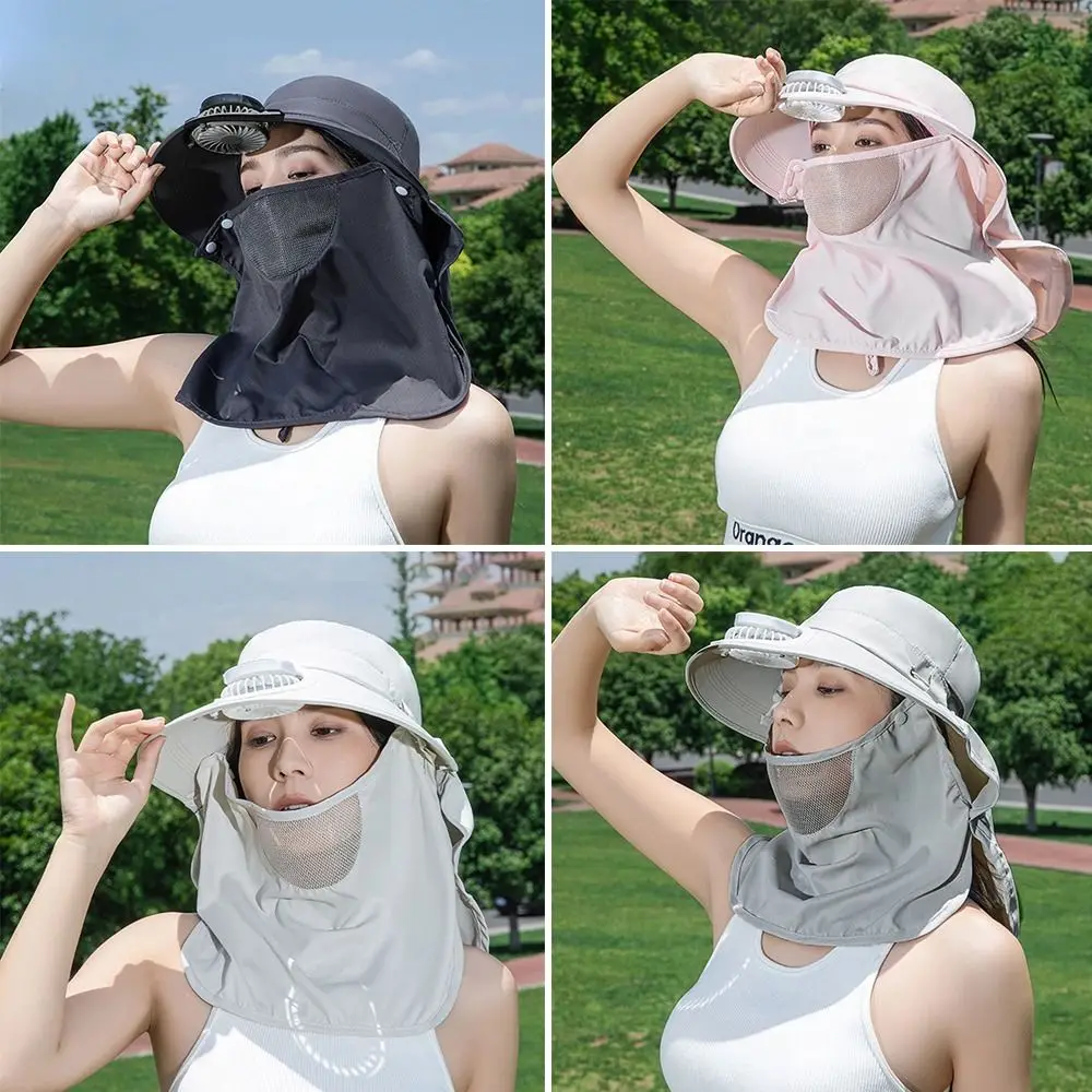 

Outdoor Wide Brim Solar Powered Fan Hat USB Charging Breathable Sunshade Cap with Mask Anti UV Fisherman Hat Summer