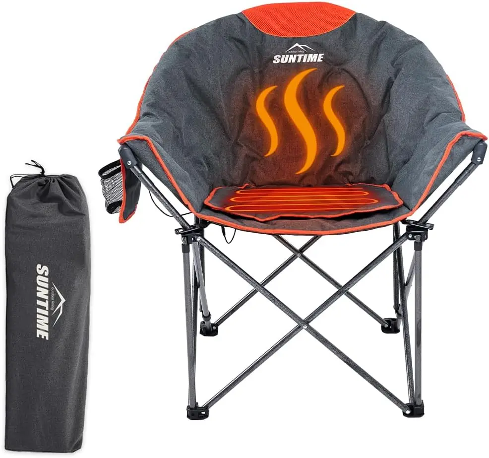 

Heated Camping Chair, 3 Heat Levels, Padded Moon Leisure Portable Sofa Chair for Camping, Hiking, Picnic with Cup Holder, Batte