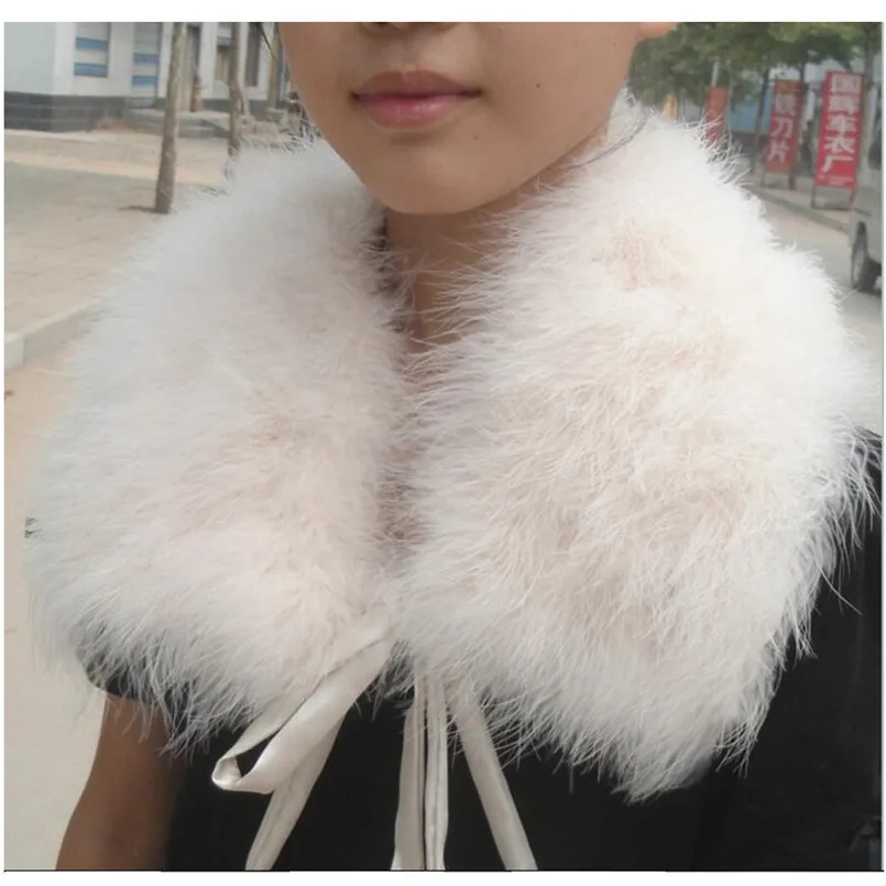 Fluffy Real Ostrich Feather Fur Wraps Fashion Winter Women Collar with Ribbon