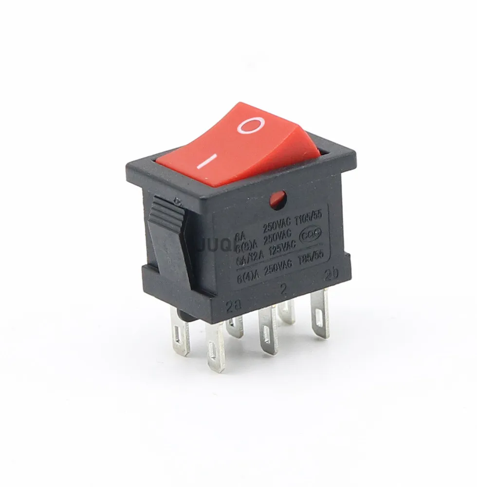 1PCS KCD1 Mini Red/Black switch  6 pin On/Off/On Rocker Switch AC 6A/250V10A/125V