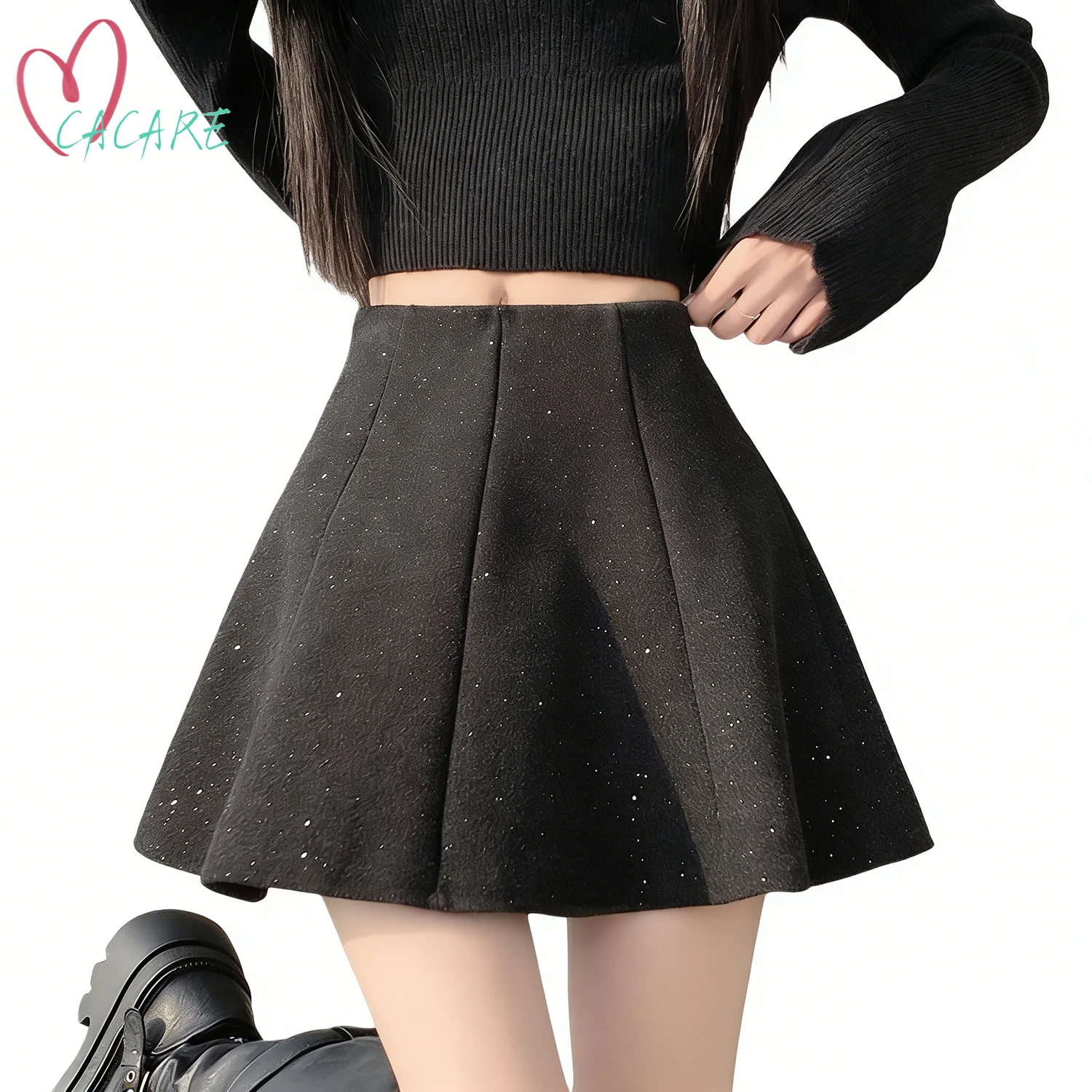 

Короткая женская юбка из шерстяной смеси, черная, высокого качества, для корейских танцев, женская одежда в корейском стиле 1