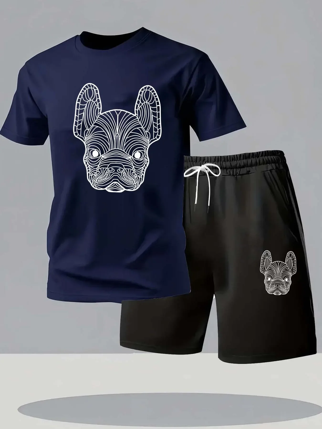 New summer fitness sportswear for men, short-sleeved T-shirt and shorts two-piece set, breathable and quick-drying casual wear.
