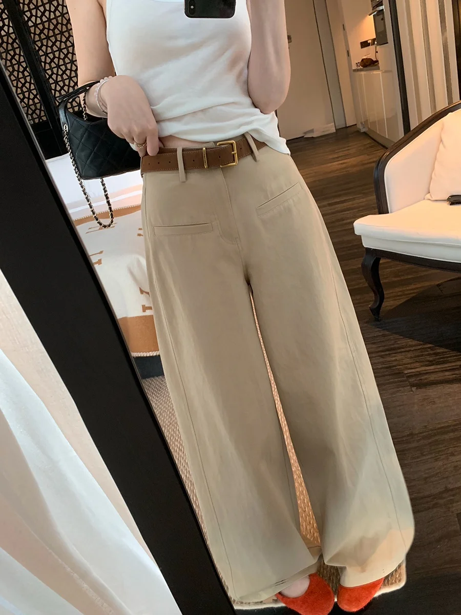 

High Waist Loose Fit Casual Pants for Women Spring Autumn New Sle MUKOK Khaki Wide Leg Pants Dragging Floor Casual Trousers