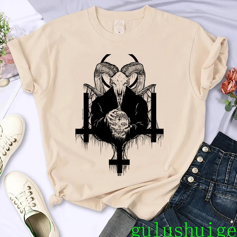 Y2k Gothic Satan Demon Grim Reaper Satanism Hell Funny T Shirt Women Summer Tops Tshirt Harajuku Cartoon T-shirt 90s Top Tees