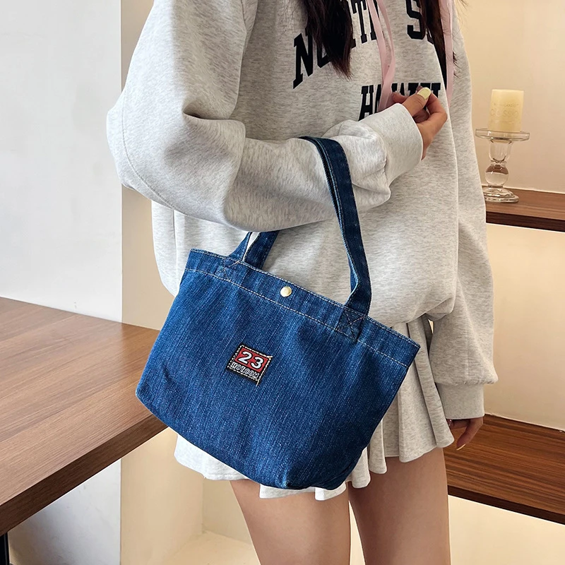 New Mini Simple Fashion Denim Canvas Bag With Large Capacity Upper Handbag