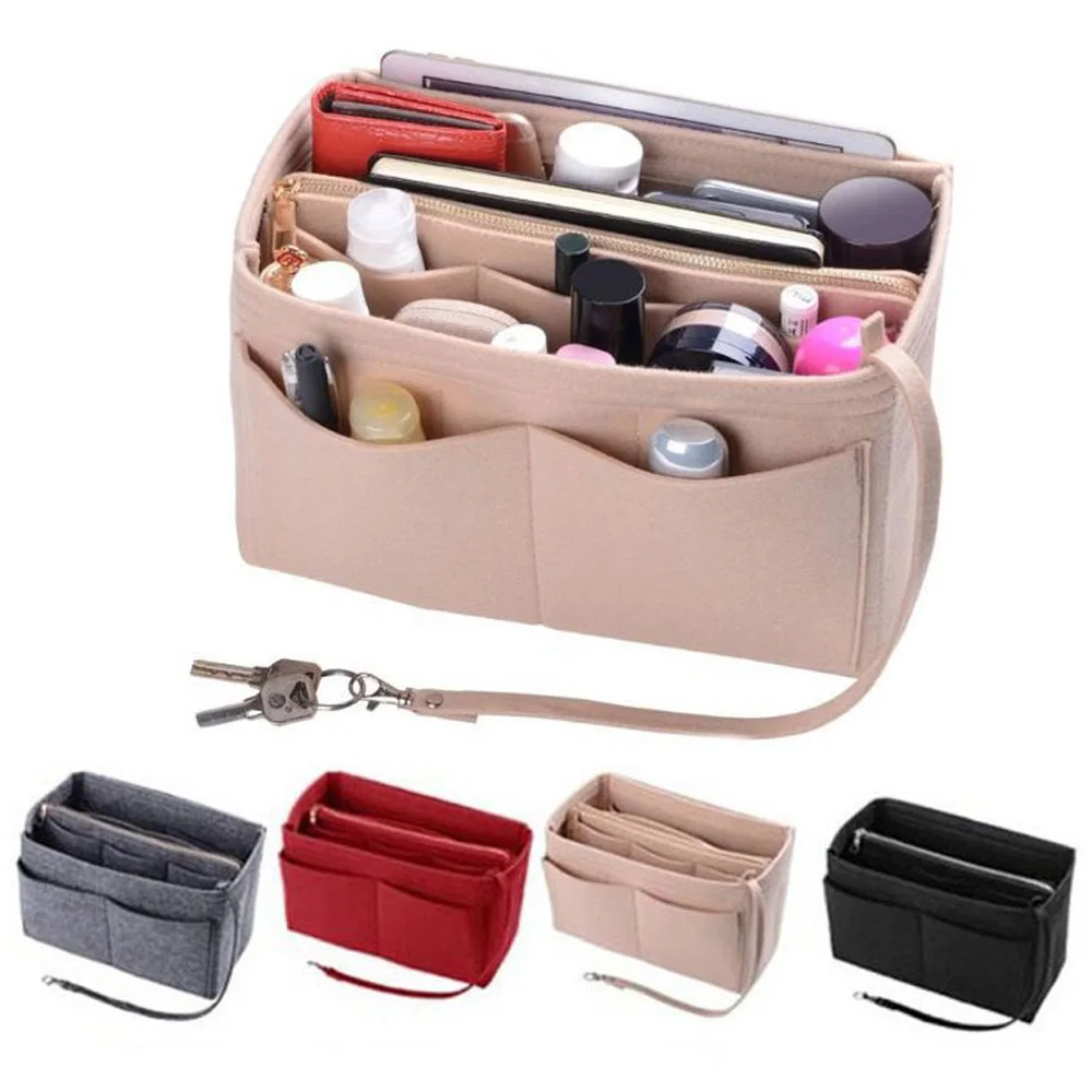 Brand Make up Organizer Felt Insert Bag For Handbag Travel Inner Purse Portable Cosmetic Bag Fit Various Storage functional Bags