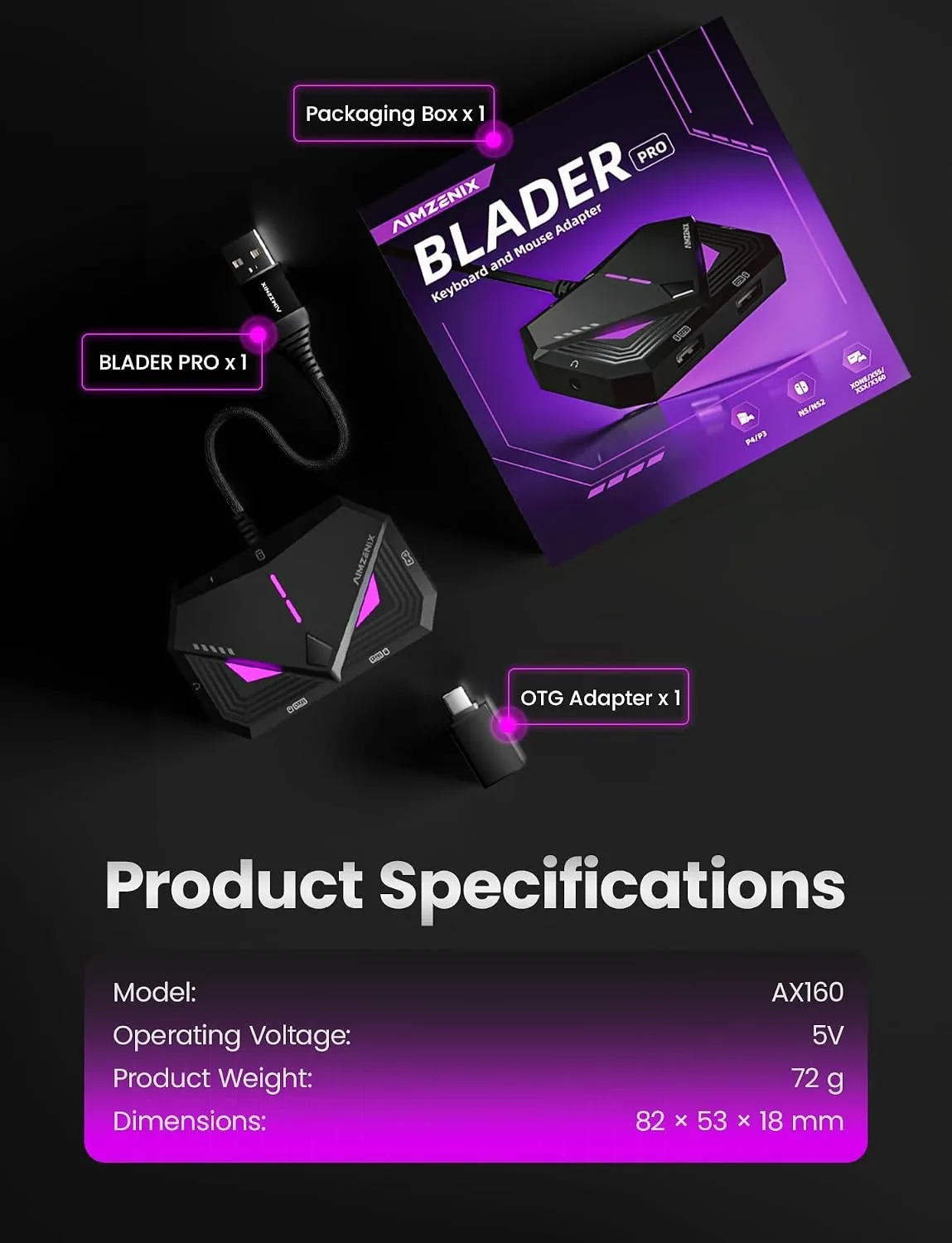 Keyboard Mouse Adapter for Xbox One, Xbox Series X/S, Switch 2, Switch, PS4, Blader Pro - Console MnK Converter with App Control