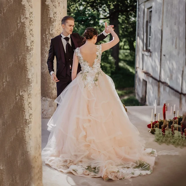 3D Handmade Flowers Alternative Wedding Ball Gowns Pastorl Fairytale Custom Made V Neck Cascading Ruffles Quinceanera Dress AliExpress