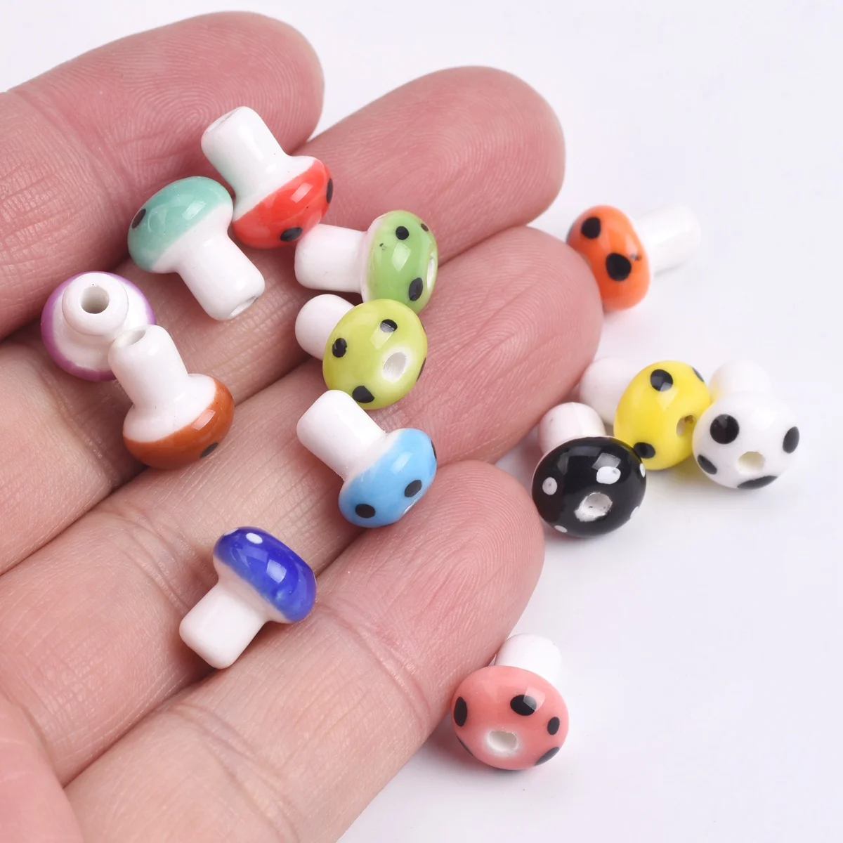 10PCS Mixed Colors Mushroom Shape 12x10mm Handmade Ceramic Porcelain Loose Beads For Jewelry Making DIY Findings