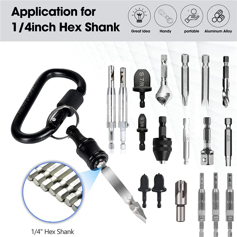 六角ドライバービットホルダー、延長バー、キーチェーンスクリューアダプター、ドリルビット、黒、1/4"