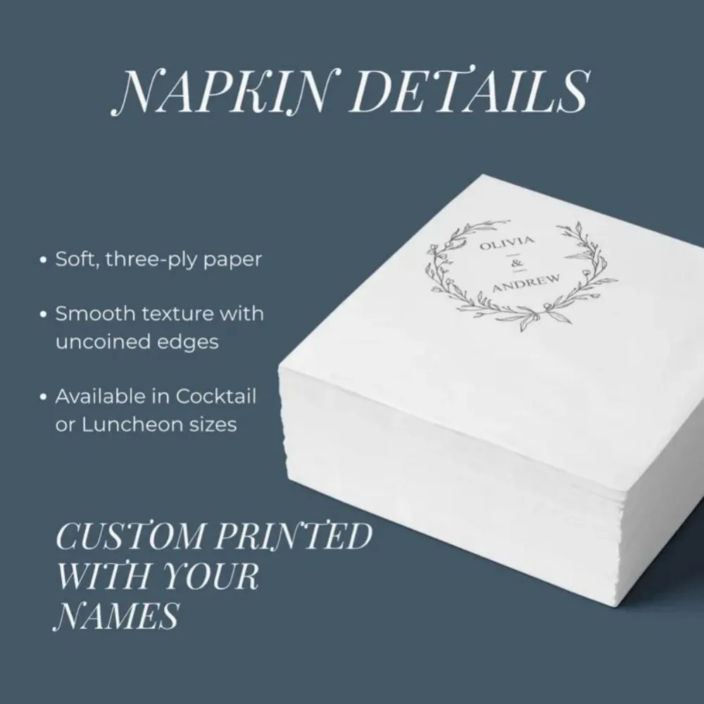 مناديل مخصصة مونوغرام مناديل الزفاف مع أسماء الزوجين مناديل كوكتيل أنيقة لاستقبال عشاء أو ديكور دش الزفاف #4