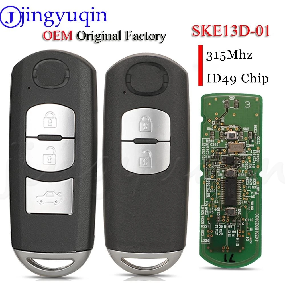 

jingyuqin 2/3 Buttons Smart Remote Car Key Fob 315Mhz ID49 For Mazda 3 CX-5 2/3 Button Model P/N: 662F-SKE13D01 SUV SKE13D-01