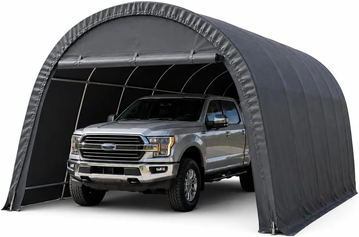 10 X 20 Ft Heavy Duty Carport Portable Garage All Steel Metal Frame Round Roof Anti Snow Car Canopy Outdoor Storage Shelter Car