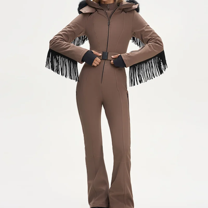 ชุดสกีฤดูหนาวสุดชิค ทรงเข้ารูป แขนยาว กันลม มีฮู้ด เสื้อแจ็คเก็ตและกางเกง ชุดเที่ยวพักผ่อนอุ่นๆ ปี 2025 ชุดใหม่สำหรับผู้หญิงใส่เล่นกิจกรรมกลางแจ้ง