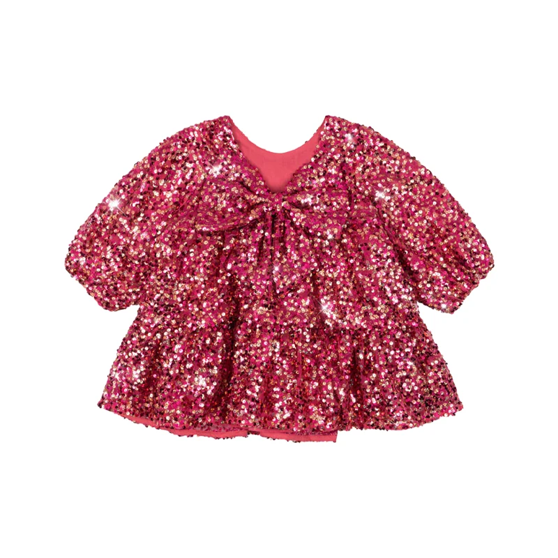 2025 جديد الخريف الشتاء الفتيات الترتر سلسلة سترة تنورة الفتيات موضة القوس معطف الذهب الاطفال ارتفع الأحمر تنورة بأكمام طويلة #4