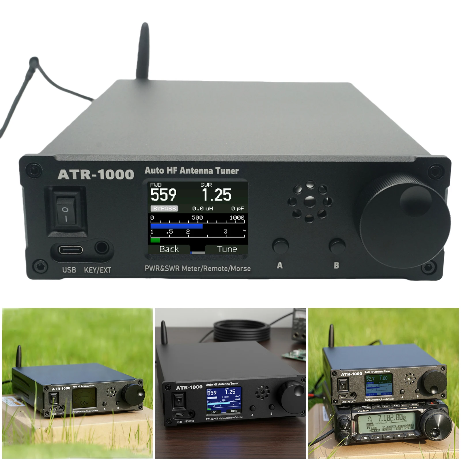 

AMNVOLT ATR1000 1000W 1.8-30MHz Automatic Antenna Tuner 1.8In TFT Screen HF Shortwave Radio Tuner 3 Modes Mini Radio Equipment
