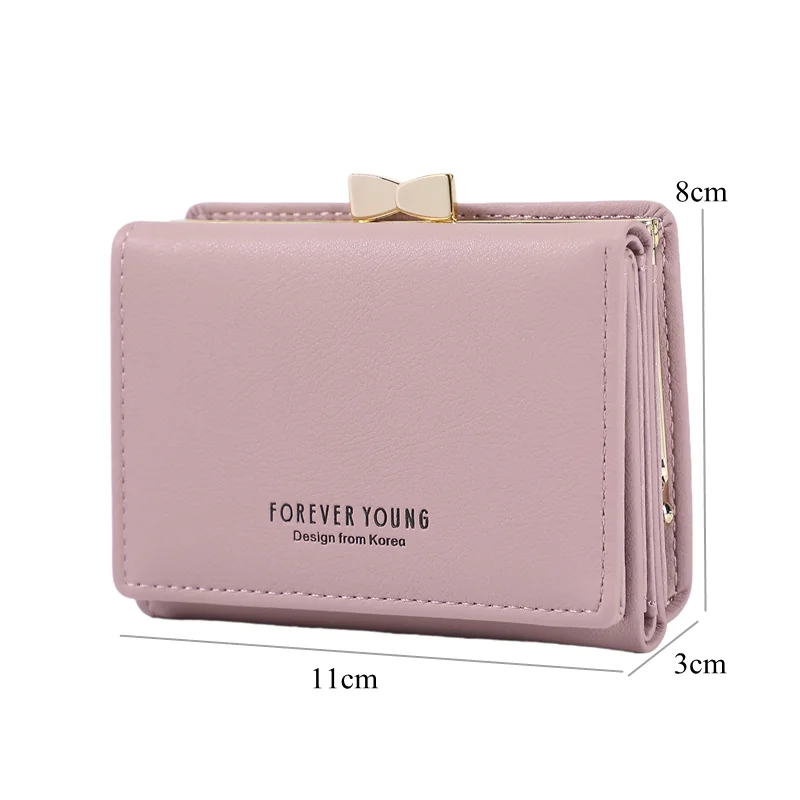 Cute Leather Women's Three-Fold Short Wallets Small Coin Purses Female Hasp Money Clutch Bag Card Holders with Free Shipping