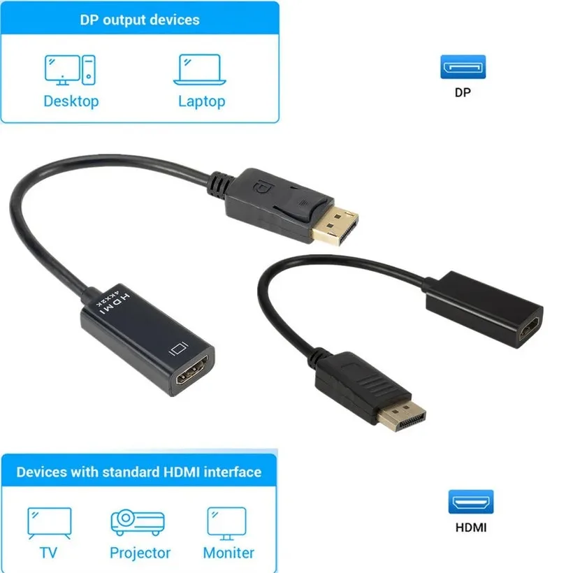 4K DisplayPort to HDMI-compatible Adapter Converter Display Port Male DP to Female HD TV Cable Adapt Video For PC TV Cable
