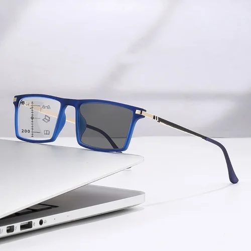 Imagen 2 del producto Nuevas gafas fotocromáticas multifocales Unisex para presbicia, gafas de lectura cuadradas progresivas de alta definición, gafas antiluz azul