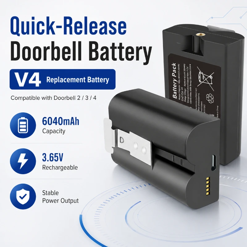 6040mAh High Capacity Replacement Battery for Ring Video Doorbell 2/3/4/V4 Quick Release Power Pack with Smart Chip Protection