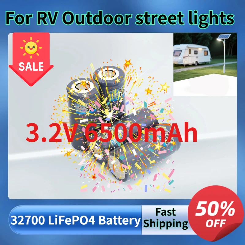 High Power 3.2V 32700 6500mAh LiFePO4 Battery 35A Continuous Discharge Maximum 55A for RV Outdoor Street Lights Replaceable
