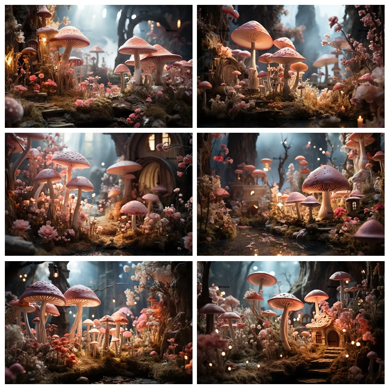 

Wonderland Elf Mushroom Baby Birthday Backdrops For Photography Newborn Portrait Photographic Room Decor Background Photo Studio