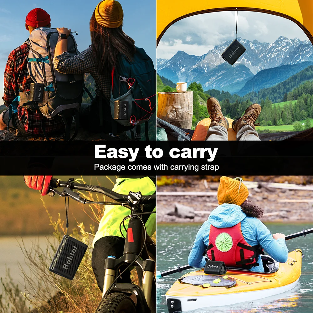 Bobtot مكبر صوت بلوتوث محمول للاستحمام لاسلكي IPX7 مكبرات صوت صغيرة مقاومة للماء صوت ستيريو عالي مع باس TWS للتخييم والسفر