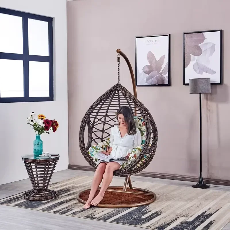 Metal Indoor/Outdoor Balcony Hammock Hotel Basket Chair Hanging Floor Garden Swing Furniture Waterproof Cushion Seat Living