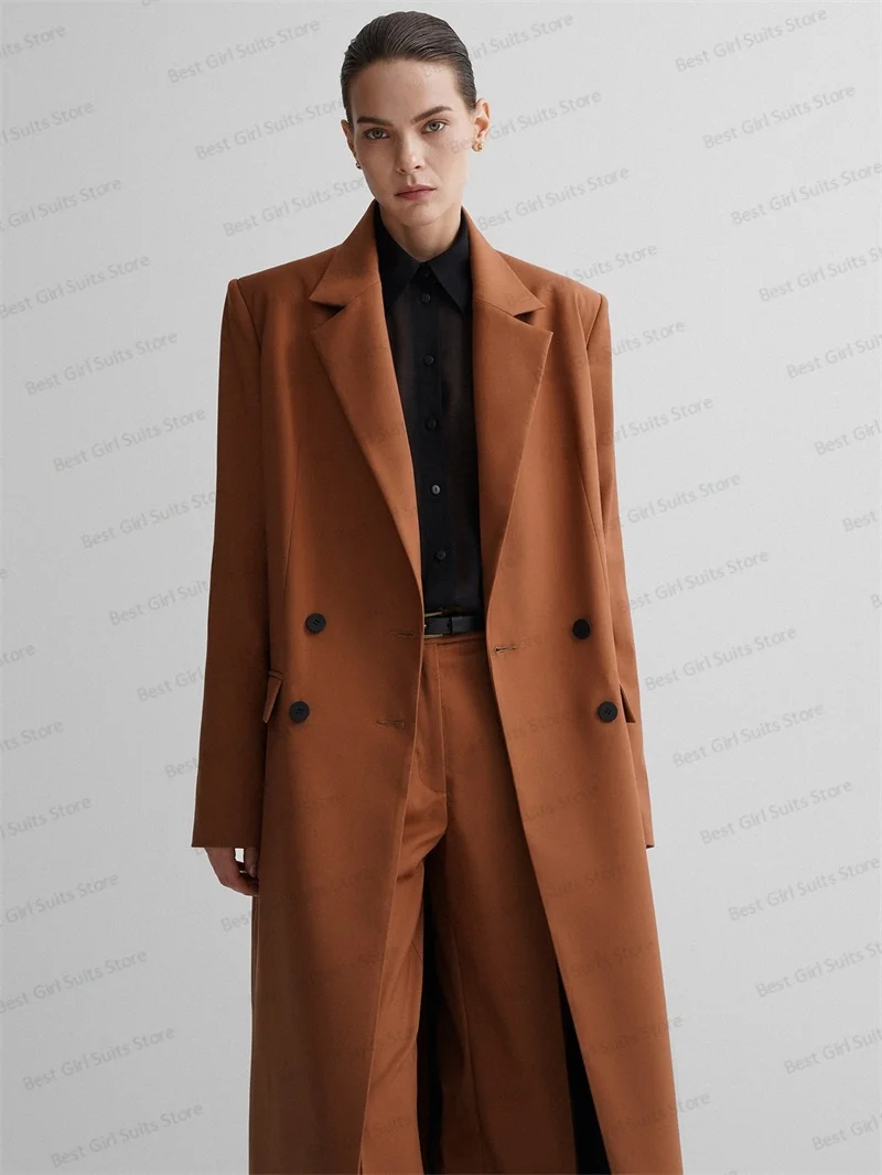 Brown Long 2 Pieces Women Pants Suits Set Blazer+Trousers Formal Office Lady Business Party Prom Dress Gown Jacket Custom Made