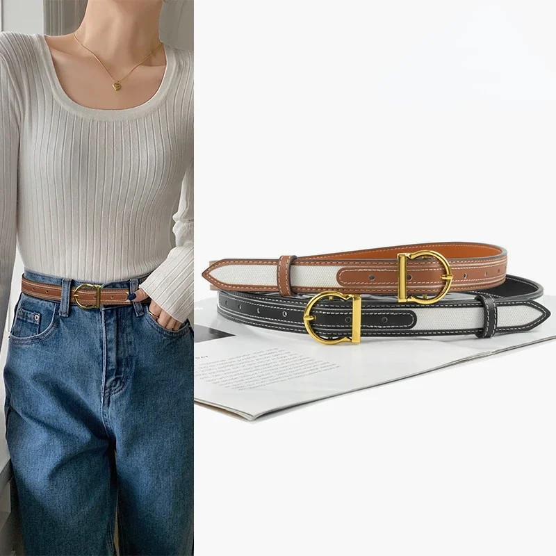 2023 New Leather Women's Belt Handmade Splicing Personalised Trend Belt with Jeans Casual Pants Belt Wholesale Students