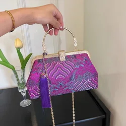 2024 Vintage Women Floral Clutch Designer Lock Shell Clip Handmade Chain Shoulder Bags Crossbody Bags Tassel Glitter Handbags