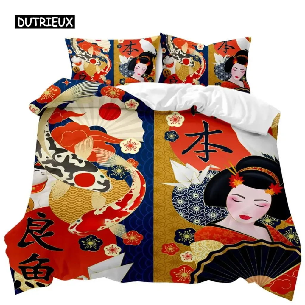 

Japanese Element Duvet Cover Set Geisha Japanese Culture Theme Twin Bedding Set Double Queen King Size Polyester Qulit Cover