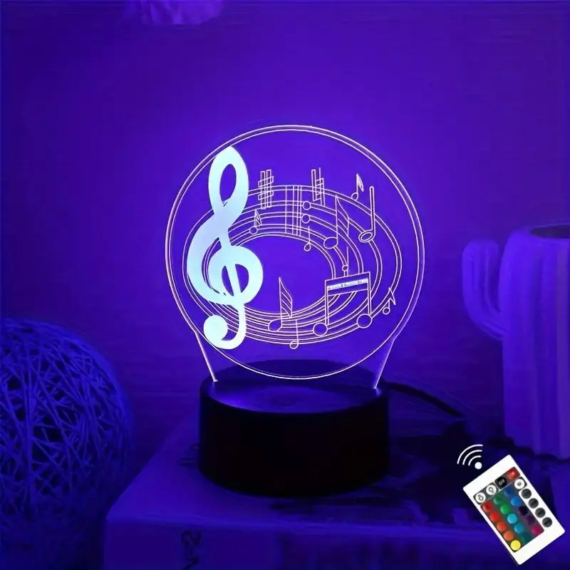 Musical Note 3D Night Light LED Optical Illusion Lamp with Touch Control 7 Color Atmosphere Light Bedroom Bedside Office Decor