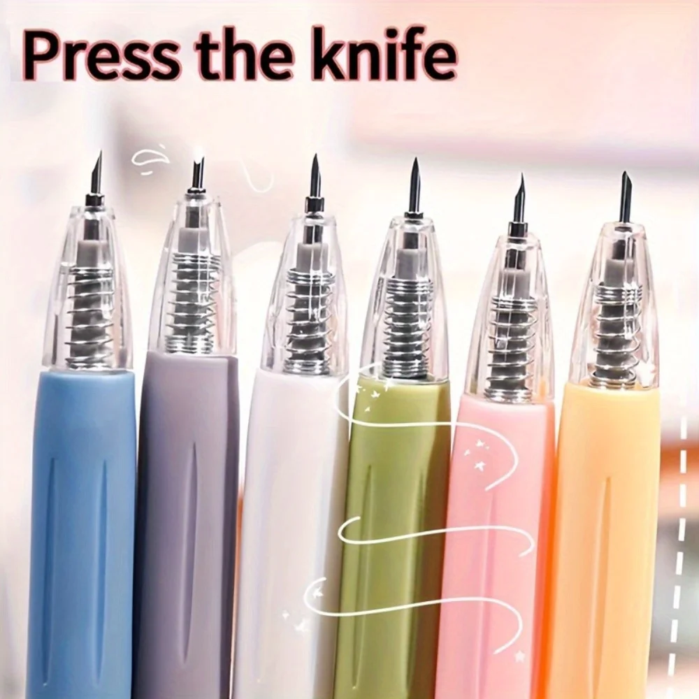 8Pcs Retractable Craft Knife Pens Random Color Push Extend Paper Cutter Durable PP Material Mini Cutting Tool For Paper Card Mak
