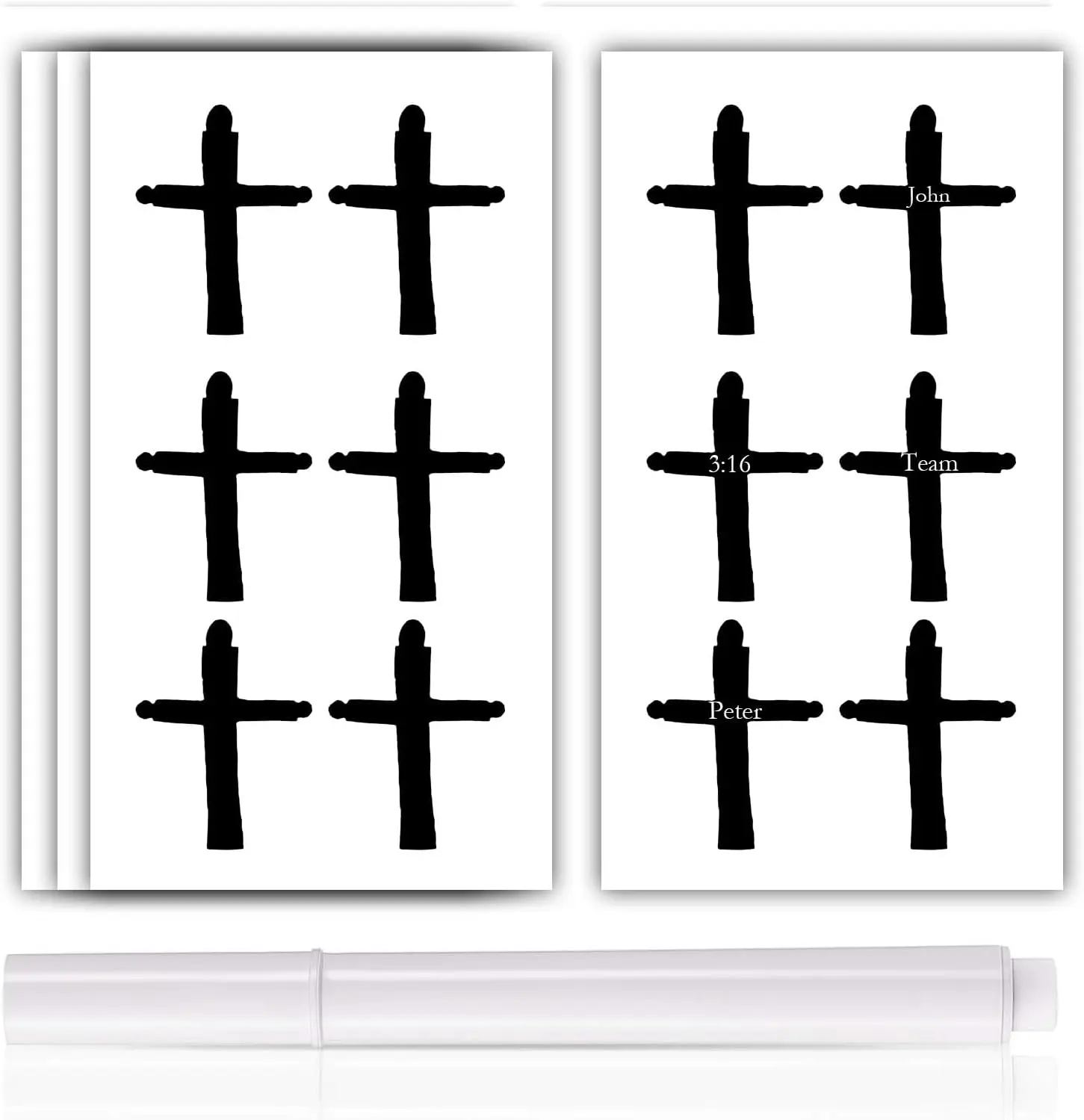 Player Cross Eye Black Stickers 60 Pcs Eye Strips Sports Eye Black Stickers with 1 White Pencil for Christian Sports Fans