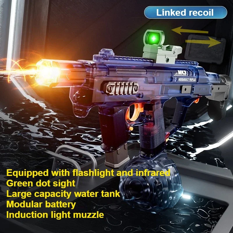 New Automatic Water Gun Toy with Flashlight Big Capacity Lectric Absorption Water Pistol Spray Blaster Summer Pool Toy for Kids