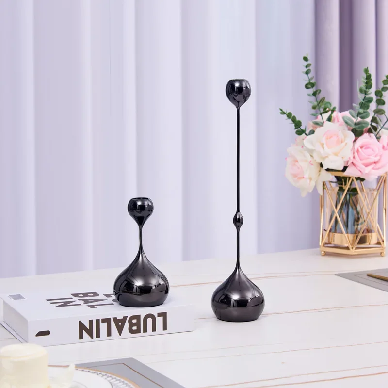 European Light Luxury Metal Water Drop Silver Candle Holder, Home Living Room Dining Table Decor, Model House Ornamentnt