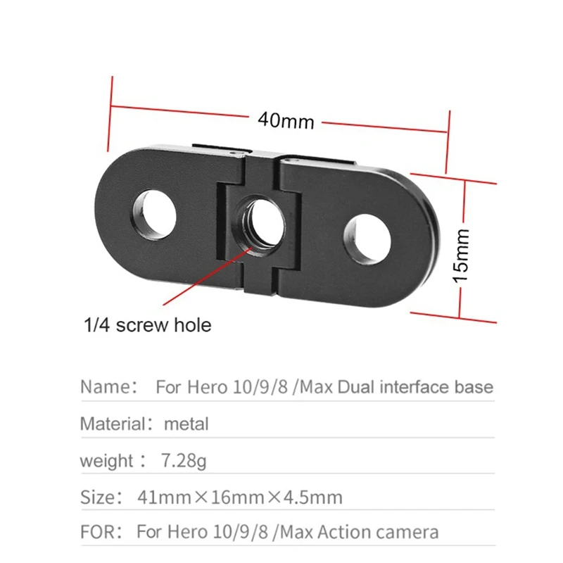 Adaptador de montaje de trípode para cámara de acción, Base de montaje para Gopro Hero 10/9/8/Max, orificio de 1/4 pulgadas, adaptador de monopié, 2 juegos