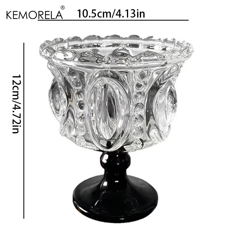 KEMORELA 1/2PCS 레트로 엠보싱 유리컵 위스키 머그 블랙 크리스탈 홈 크리에이티브 커피 아이스크림 요거트 디저트 고블렛