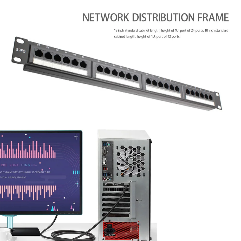 12/24 Port CAT6 Patch Panel RJ45 Networking Wall Mount Rack Mounted Bracket Standard T568A and T568B Sequence for Gamer Cabinet