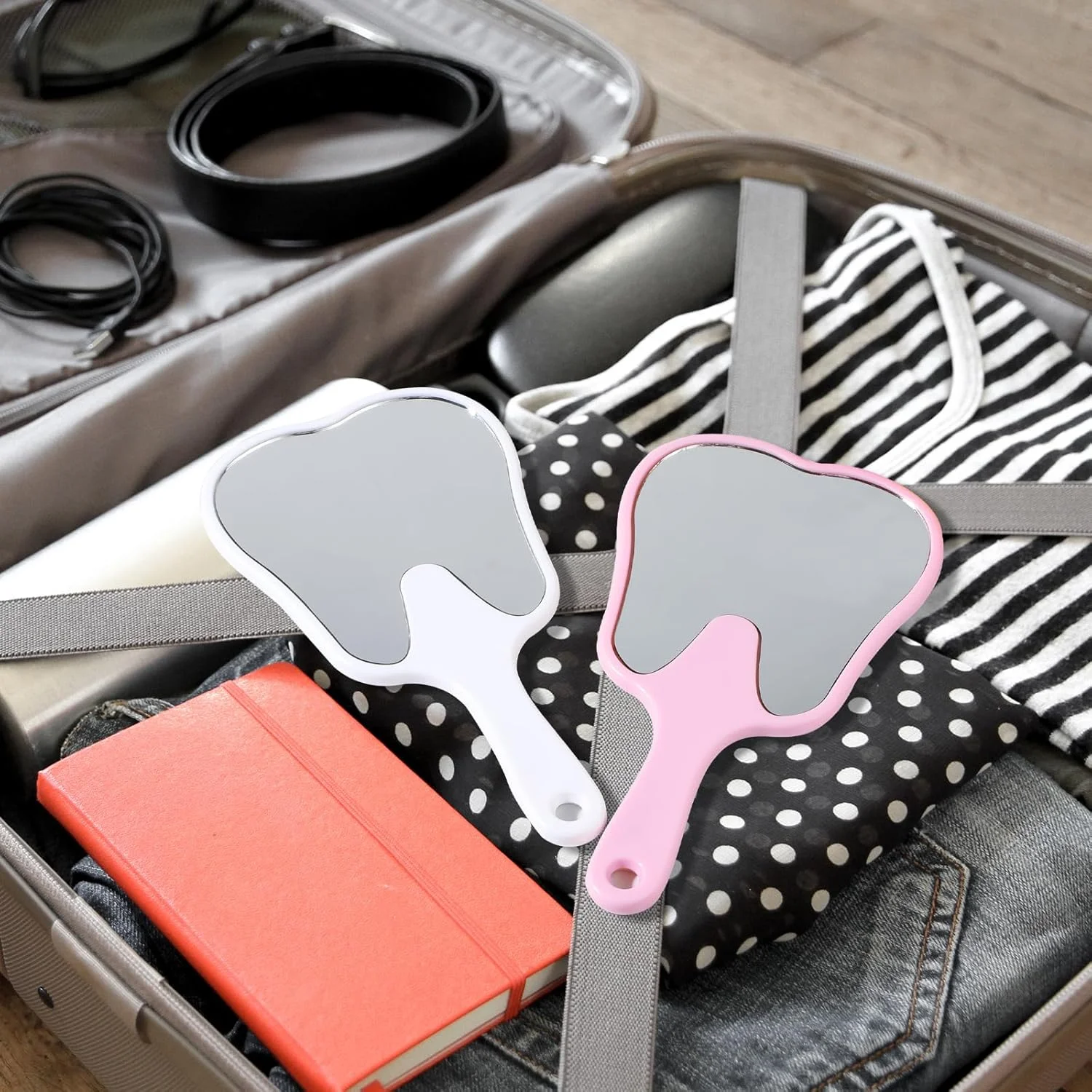 Espelhos portáteis espelhos de maquiagem 2 pçs espelho em forma de dente portátil espelho cosmético bonito espelhos dentais único lado vaidade mirro