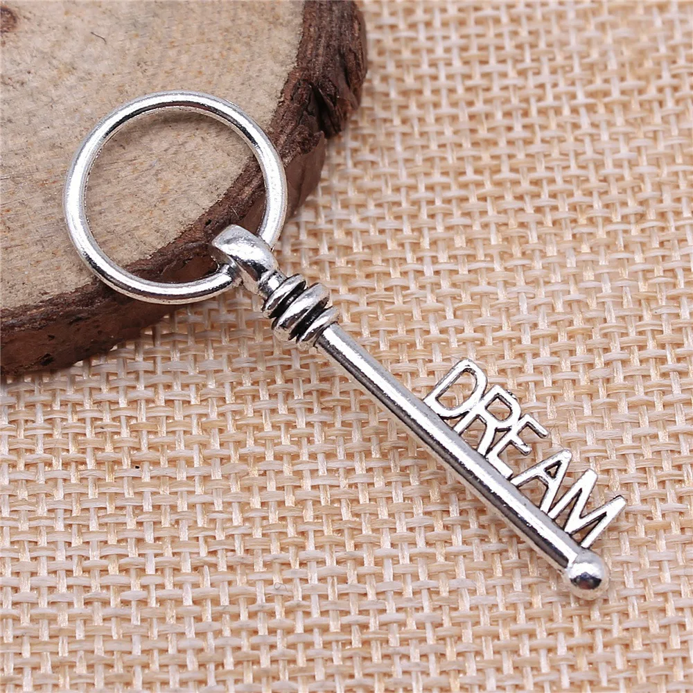 20pcs 17x51mm(0.67x2.01inch) Antique Silver Color Dream Key Charms Jewelry Making DIY