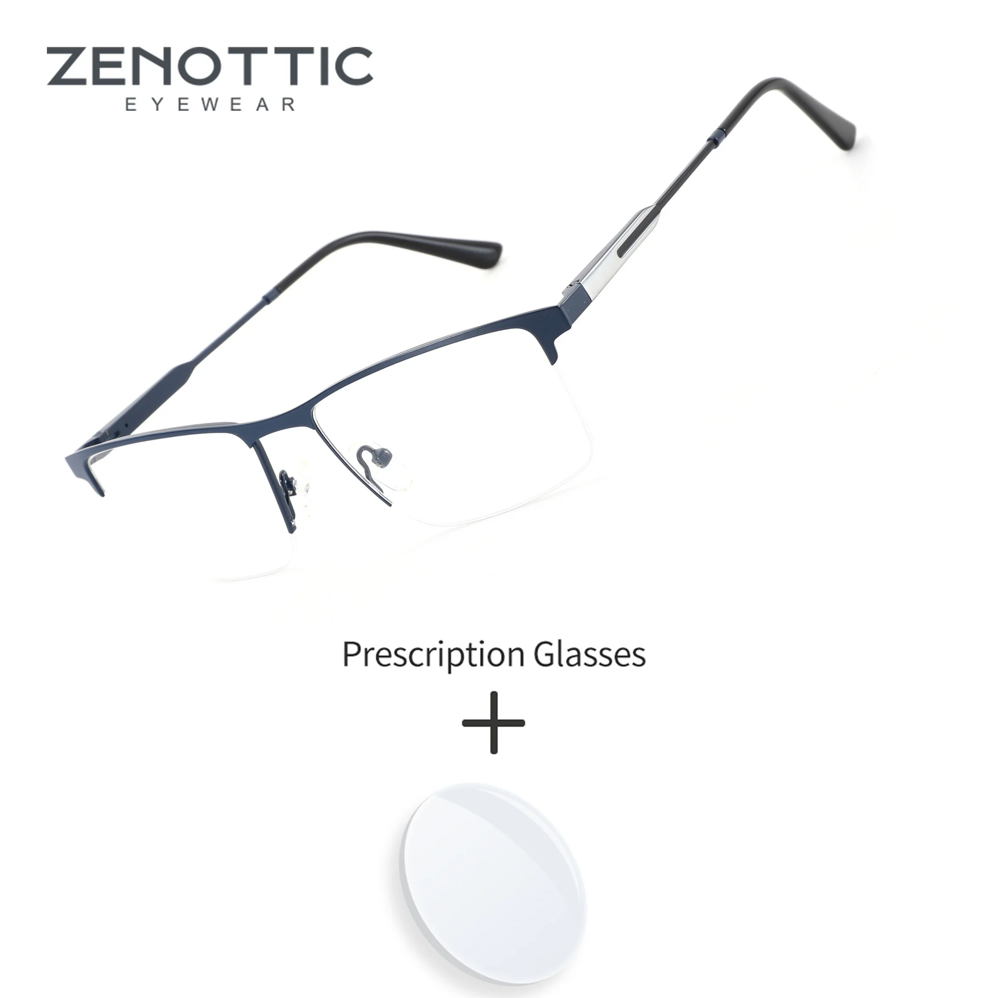 ZENOTTIC M Size Half-Rim Rectangle Metal For Men Prescription Glasses Multifocal Progressive Anti-Blue Ray Reading Time Eyewear