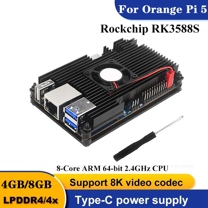 DN-para placa de desarrollo Orange Pi 5 + Kit de caja de Metal RK3588S 8 núcleos ARM 64Bit RAM 8K Gigabit Wifi + placa de desarrollo BT