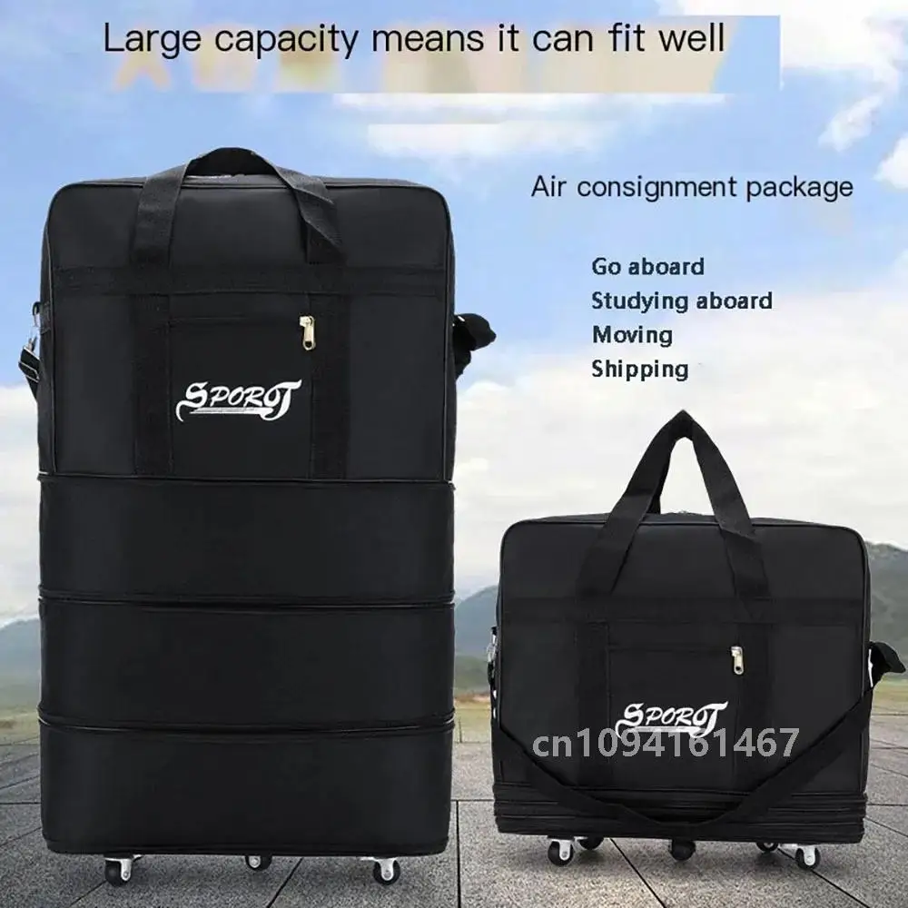 Travelling Pack Wheels For Women Men Expandable Foldable Trolley Luggage Versatile Black Suitcase For Weekend Trip overnight bag