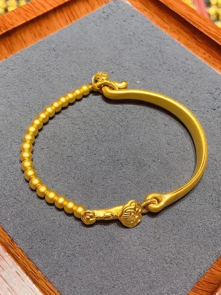 24k 999 gold bracelet, Ruyi bracelet for women, Chinese style half bracelet, fortune bead bracelet, gift for girlfriend