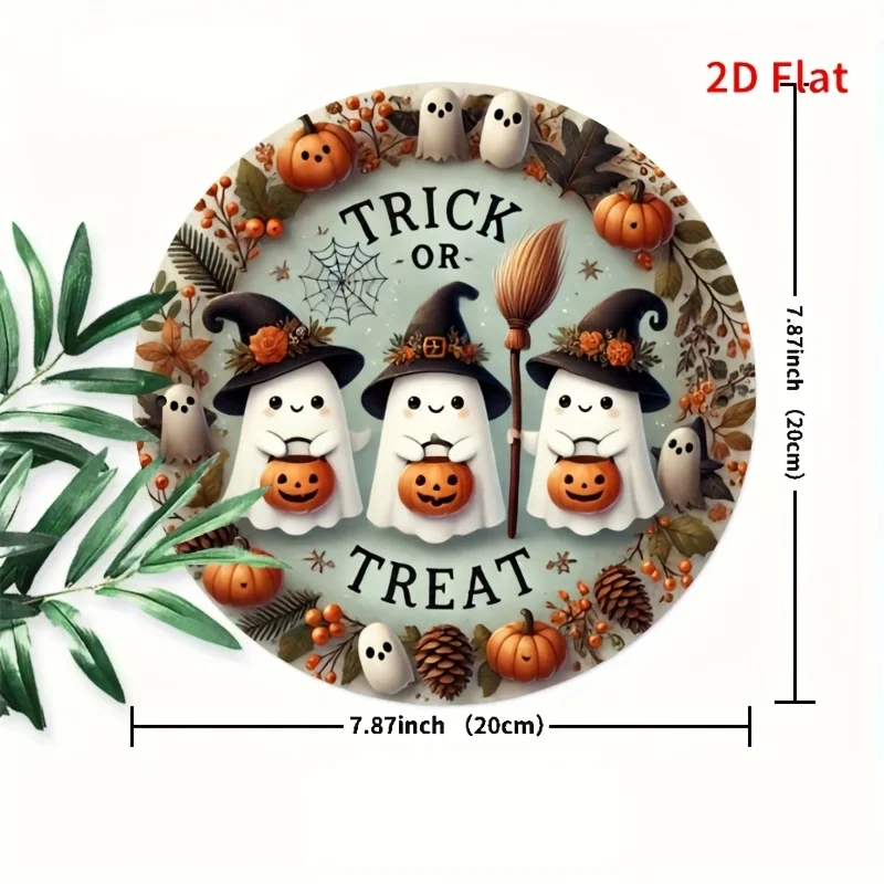 2D Flat, 8-Inch Halloween Round Metal Sign - 